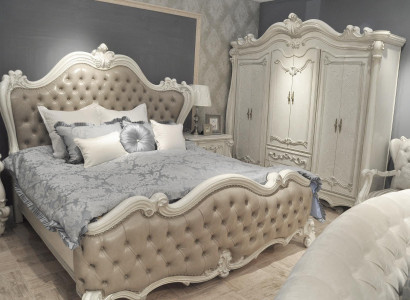 Bett + 2x Nuetsdësch 3 Stéck Schlofzëmmer Set Luxus Designer Schlofzëmmer