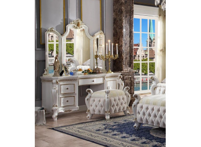Geschnëtzte Barock Miwwel Schminktisch Hocker Deko Spigel Schlofzëmmer