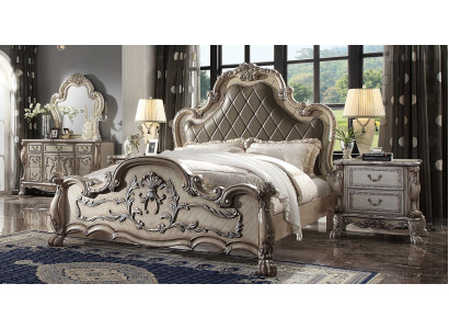 Luxus Barock Sëlwer Duebelbett Design Holz 200x200cm Polsterung Schlofzëmmer Nei