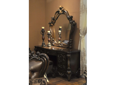 Handgeschnëtzte Barock Still Möbelen Schminktisch Hocker Spigel Schlofkummer Kommode 3-Stéck-Set