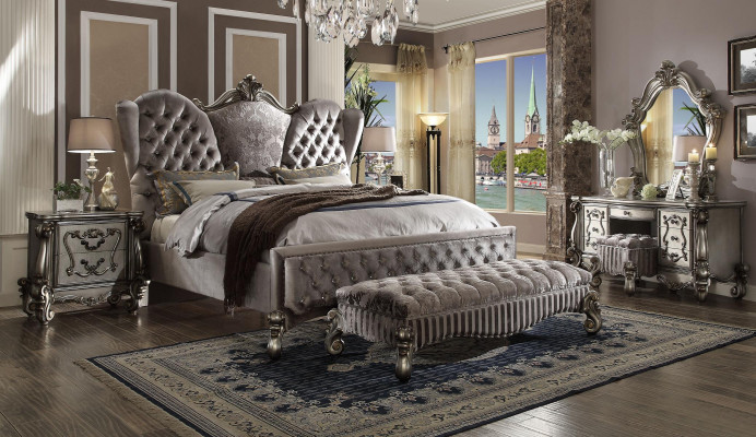Bett Polsterbett Luxus Duebel-Schlofzëmmer Deko Barock Holz Lieder Better