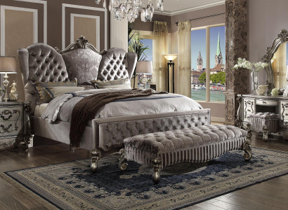 Bett Polsterbett Luxus Duebel-Schlofzëmmer Deko Barock Holz Lieder Better
