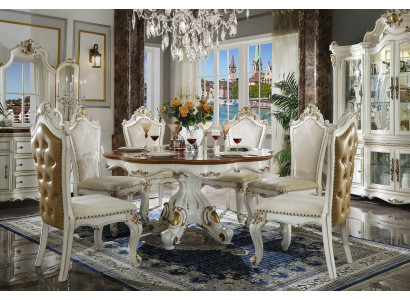 Kinnekräichlech Iesszëmmer Garnitur Barock Rokoko Stil - Dësch & 8x Chesterfield Still