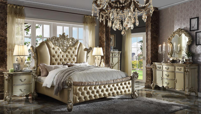 Schlofzëmmer-Set Nuetsdësch Bett 5-Teiler Barock Rokoko Antik Stil Holz