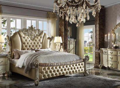 Schlofzëmmer-Set Nuetsdësch Bett 5-Teiler Barock Rokoko Antik Stil Holz