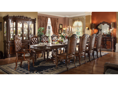Klassesch brong Iesszëmmermiwwelen Designer Iessdësch mat Chesterfield Holzaarmstécker.