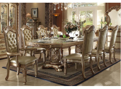 Komplett Komplette Beige Iesszëmmer Garnitur Luxus Iessdësch mat Liederstillen