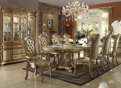 Royale Chesterfield Iesszëmmer Set Edel Iessdësch mat Chesterfield x8 Stull.
