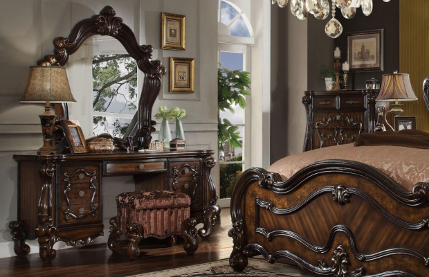 Schlofkummer Nuetsdëscher Set Bett 5 Stéck. Rokoko Barock Antik Stil Holz Bett