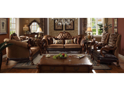 Klassesch Sofagarnitur 3+2+1 Sëtz Sofa Couch Polster Textil Chesterfield