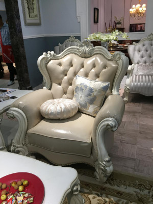Këssen 1 Sëtz Antik Stil Still Beige Holz Barock Troun Kinnékleche Canapé