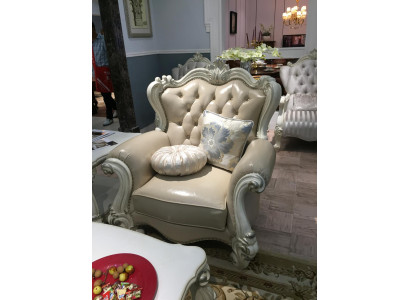 Këssen 1 Sëtz Antik Stil Still Beige Holz Barock Troun Kinnékleche Canapé