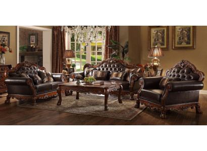 Luxus Chesterfield Canapé-Set 3+2+1 Plazen mat Kaffisdësch Miwwel Canapé Sofa Nei