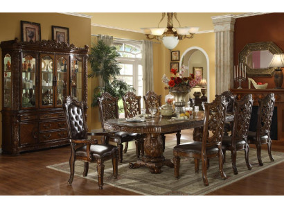 Komplett Braun Barock Iesszëmmer Garnitur Designer Iessdësch Luxuriéis Lieder Stillen
