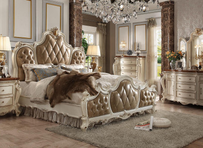 Schlofzëmmer Set Nuetsdëscher Bett 5stéck. Rokoko Barock Antik Stil Holz Bett