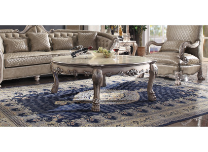 Italienesch Miwwelen aus Holz, klassesche Stil, Luxus, beige Clubdësch, Wunnzëmmer, ronn.