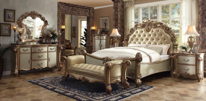 Schlofzëmmer Set Komplett Miwwelen Nuetsdëscher Kommode Bett 7 Stéck Holz