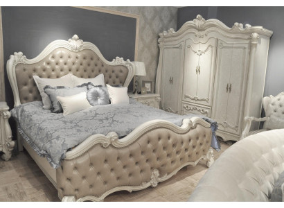 Luxus klassescht Schlofzëmmer 4-Deeler Bett Nuetsdëscher Kleederschaf