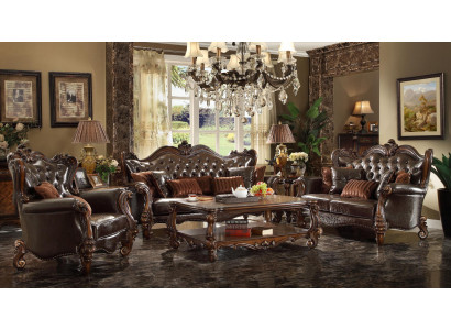 Luxus Chesterfield Sofa-Garnitur 3+2+1 Sëtzer + Couchtisch Miwwelen Canapé