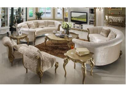 Design Sofasett 4+4 Sëtzer Beistell Dësch Ronn Sofa Gepolstert Klassesch Sofae Nei