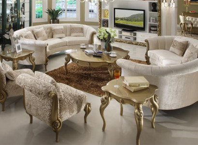Design Sofasett 4+4 Sëtzer Beistell Dësch Ronn Sofa Gepolstert Klassesch Sofae Nei