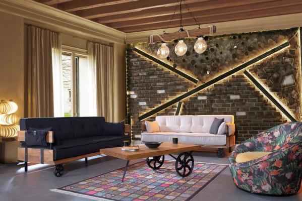 Luxus Sofa Couch Gepolstert Miwwelen 3+3 Sëtz Garnitur mat Dësch Loft