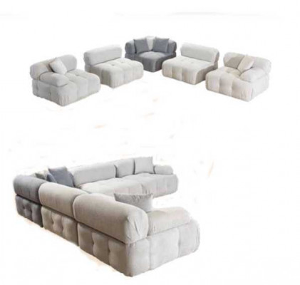 Wunnzëmmer L-Form Wäisst Canapé Eckcanapé Modern Canapé+Hocker Luxus Miwwelen