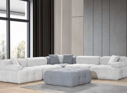 Wunnzëmmer L-Form Wäisst Canapé Eckcanapé Modern Canapé+Hocker Luxus Miwwelen