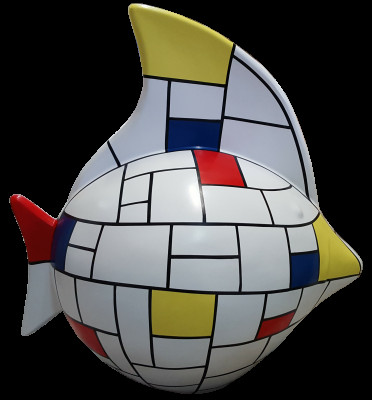 Skulptur Abstrakt Design Statu Bunt Figuren Handbemoolt Dekoratioun Fësch Neit