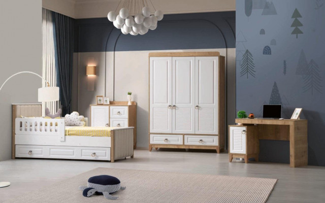 Luxuriéist Kannerzëmmer Set besteet aus Bett Schaf Komod Dësch 4tlg.