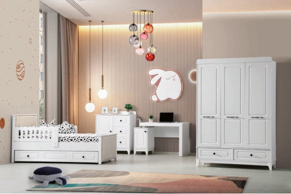 Modern komplett Jugendzëmmer Luxus Kannerzëmmer Set 4 Deeler a wäiss Faarf nei