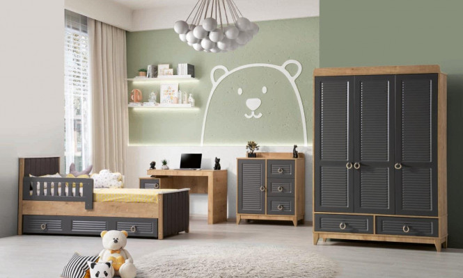 Komplett Kanner Miwwelen Kannerbett Holz Miwwel Set 4tlg Kannerzëmmer Gro