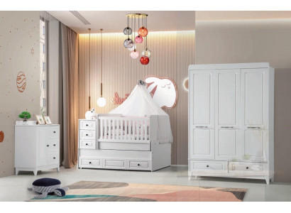 Modern Kannerbett Komplett Jugendzëmmer Luxus Kannerzëmmer Set 3tlg Wäiss