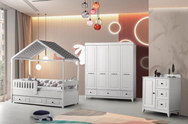 Modern Komplett Jugendzëmmer Luxus Kannerzëmmer Set 3 Deeler Wäiss Faarf nei
