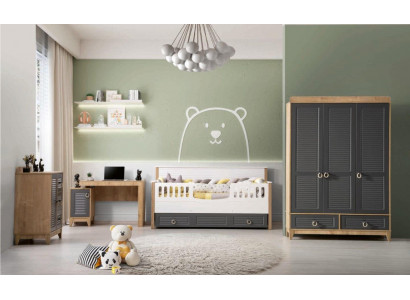 Luxuriéis Kanner Miwwel Garnitur Kannerzëmmer Kannerbett Gro Holz Set 4tlg