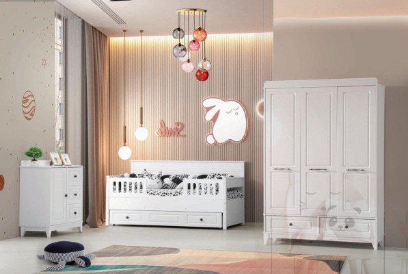 luxuriéis komplett Jugendzëmmer Luxus Kannerzëmmer Set 3 Stéck Wäiss Faarf