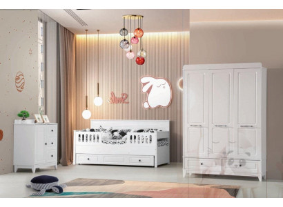 luxuriéis komplett Jugendzëmmer Luxus Kannerzëmmer Set 3 Stéck Wäiss Faarf