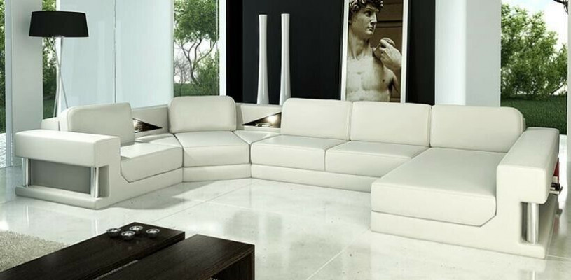 Ledercouch Wunnlandschaft Ecksofa Eck Garnitur Design Modern Sofa mat USB