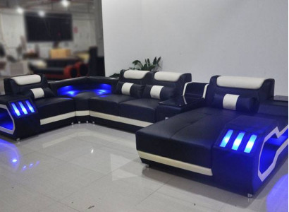 Wunnlandschaft Designer Couch Sofa beliicht USB-Statioun Ecksofa