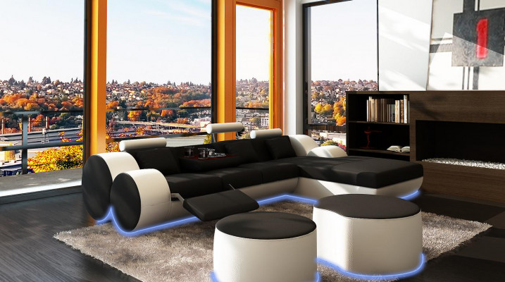 Ledercouch Sofa Wunnlandschaft L-Form Design Modern Sofa 3085