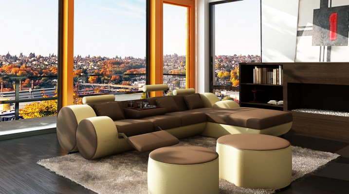Ledercouch Sofa Wunnlandschaft L-Form Design Modern Sofa 3085