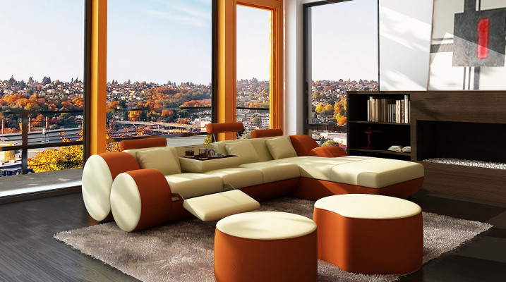Ledercouch Sofa Wunnlandschaft L-Form Design Modern Sofa 3085