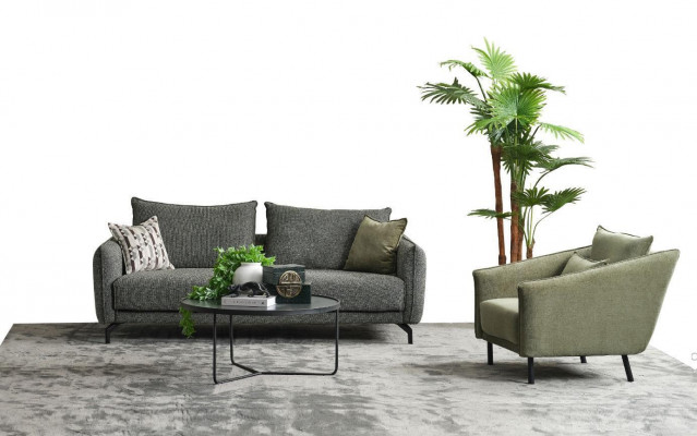 Wunnzëmmer Garnitur Sofagarnitur Dräisëtzer Fauteuil Grom Stoffsofa Set 3+1 Sëtzer