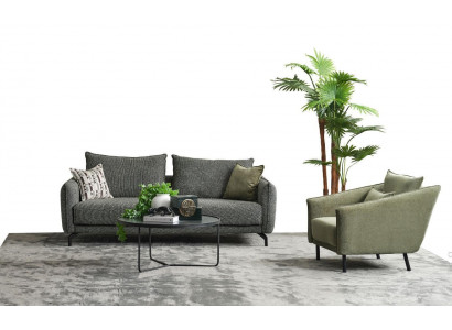 Wunnzëmmer Garnitur Sofagarnitur Dräisëtzer Fauteuil Grom Stoffsofa Set 3+1 Sëtzer