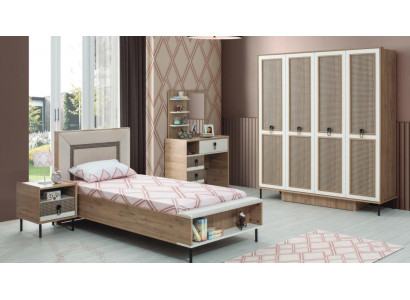 Schlofzëmmer Sets Jugendbett Kannerbett Braun Holz Set 5tlg Bett Modern