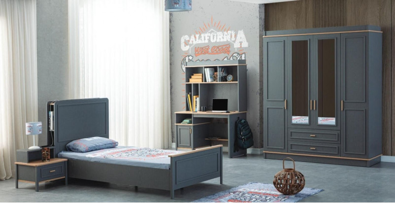 Kannerzëmmermiwwelen Kannerzëmmer Bett Kannerbett Gro Holz Set 4stéckeg