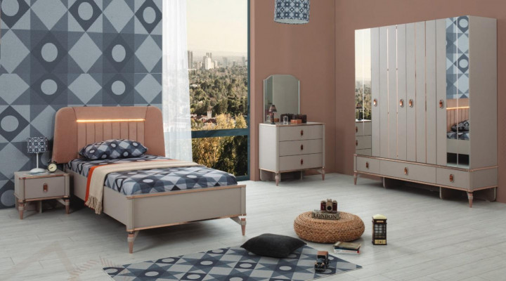 Kannerbett Kanner-Miwwelen Kannerbett Komplett Beige Holz Set 5-teileg Modern