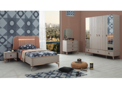 Kannerbett Kanner-Miwwelen Kannerbett Komplett Beige Holz Set 5-teileg Modern