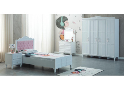 Kannerzëmmer Komplett Kannermebel Kannerbett Bett Holz Set 5tlg Wäiss
