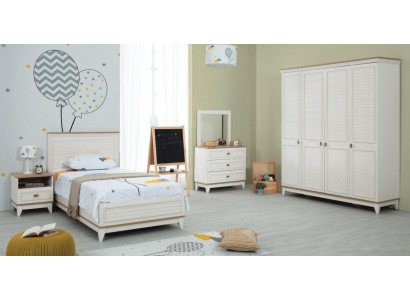 Ensemble Kannerzëmmer Bett Kannerbett Kannermiwwele Wäiss Holz Set 5 Stécker